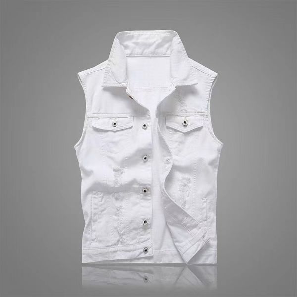 Men's white denim sleeveless vest