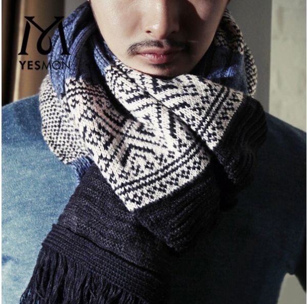 Men knitted scarf pattern with winter