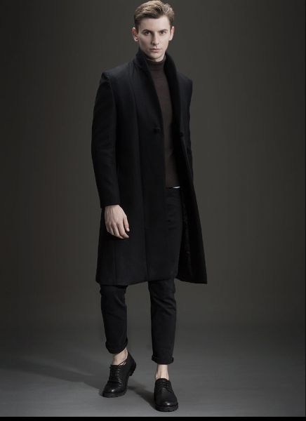 Long wool winter overcoat for men with single chinese style button