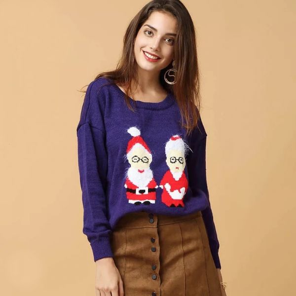 Wool Pullover Santa Claus and Mother Christmas for Woman