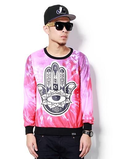 Cosmic Karma Palm Crewneck Sweater for Men - Pink