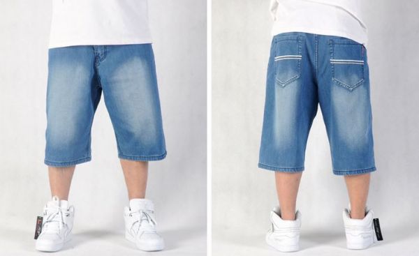 Classic Baggy Jeans Shorts for Men with White Stripe Back Pocket