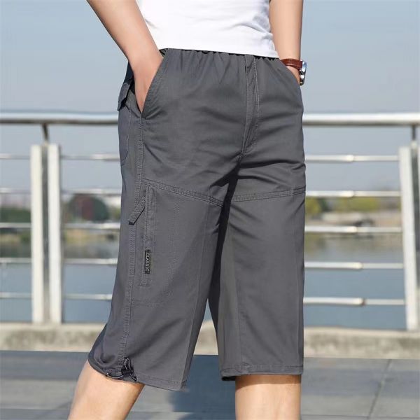 Men's Cotton Full Elastic Waist Cargo Performance Baseline Shorts 