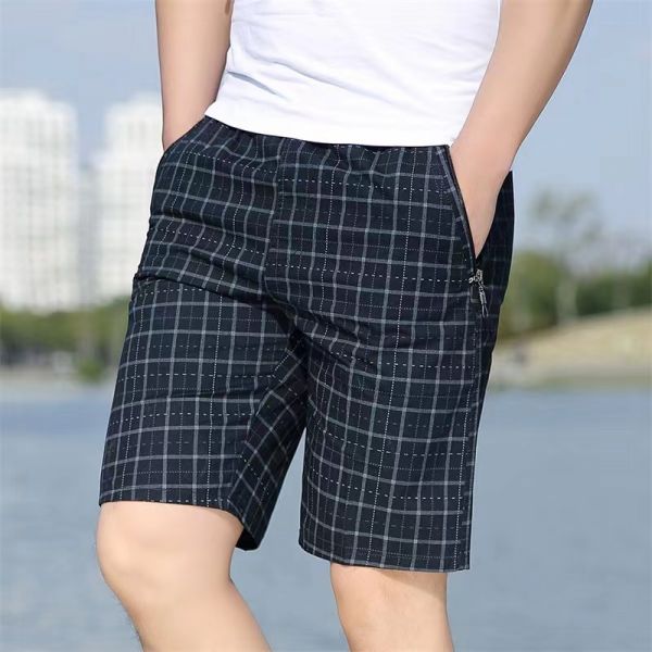 Men's Plaid Cotton Shorts Elastic Waist