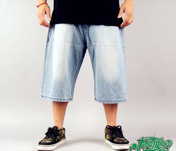 QBO Mens Hip Hop Cool Washed Jeans Denim Baggy Shorts 