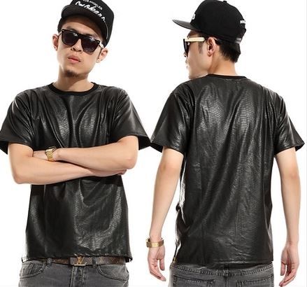 Snakeskin Leather T shirt for Men with Side Zips