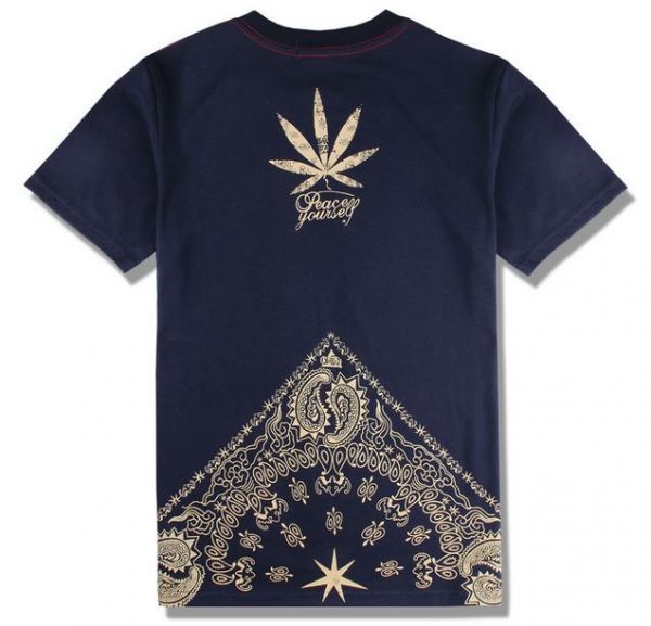 Marijuana Bandana Print T Shirt Black and Gold West Coast