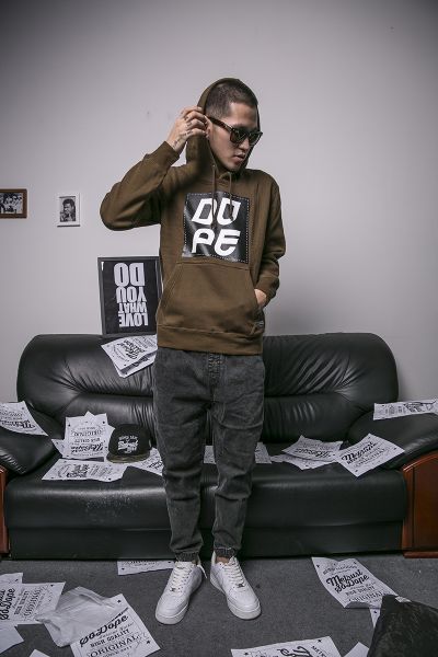 Dope Hoodie Sweatshirt with Black Square Design for Men - Brown