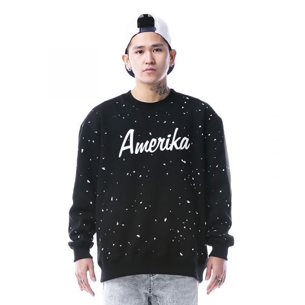 Paint Speckled Black Crewneck Amerika Sweater for Men
