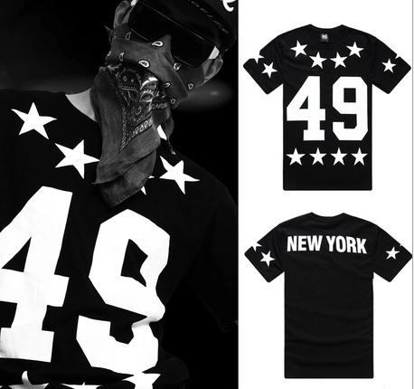 49 New York T Shirt Hip Hop Black and White with Star Print