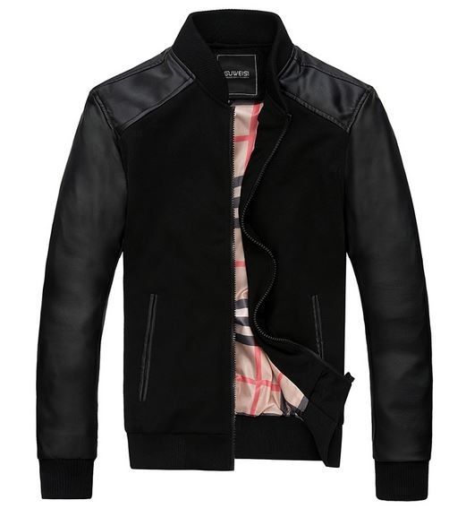 Cotton Zip up Vest with Leather Sleeves for Men