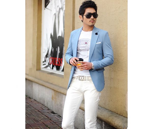 Sky Blue Blazer for Men 1 Button Suit Jacket