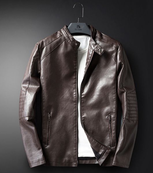 Leather jacket for men with side pockets and padded elbows