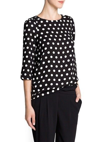 Loose blouse for women with big white polka dots mid long sleeves