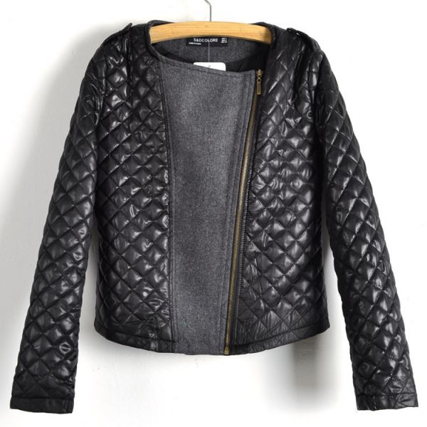 Bimaterial Leather Wool Jacket for women with padded PU sleeves