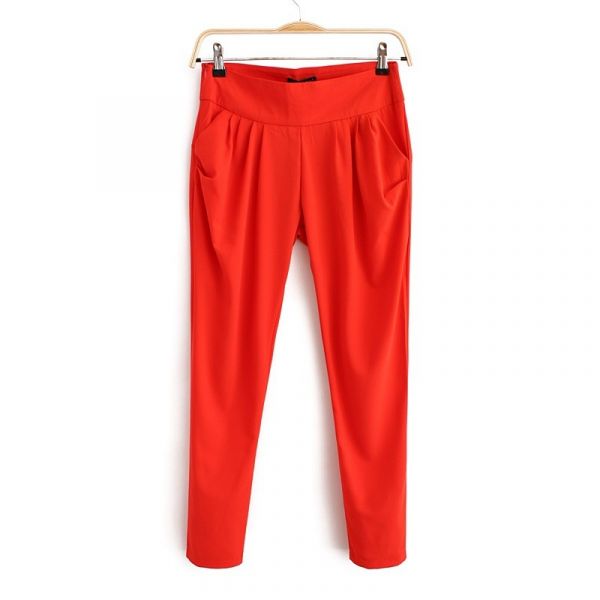 Casual Stretch Trousers for Women High Waist with Side Pockets