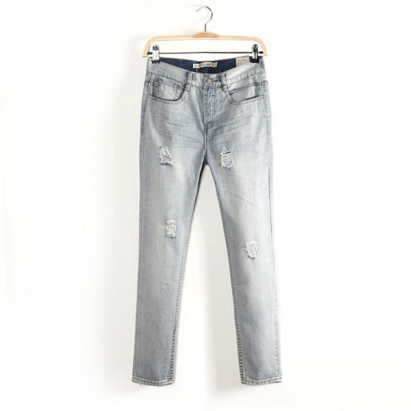 Womens spring new water wash do the old hole irregular micro La jeans fake two pieces of denim nine pants skirt 