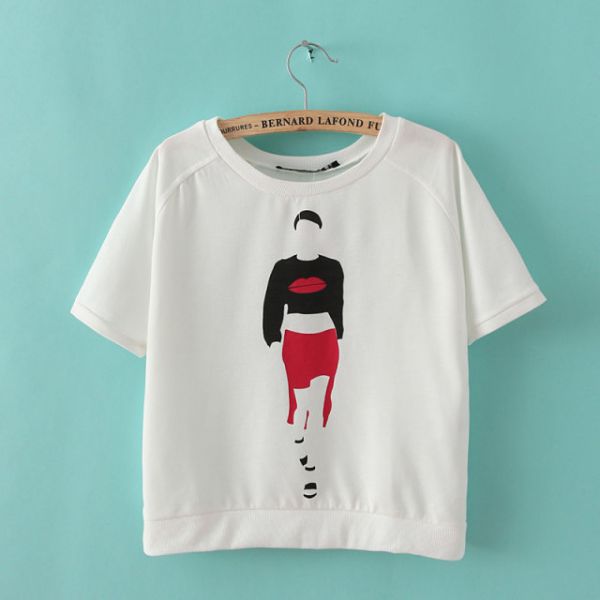 Women's T shirt with Lady Silhouette Lipstick Print